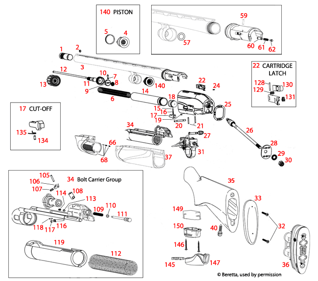 Beretta® A400 Action 20Ga Schematic Brownells UK